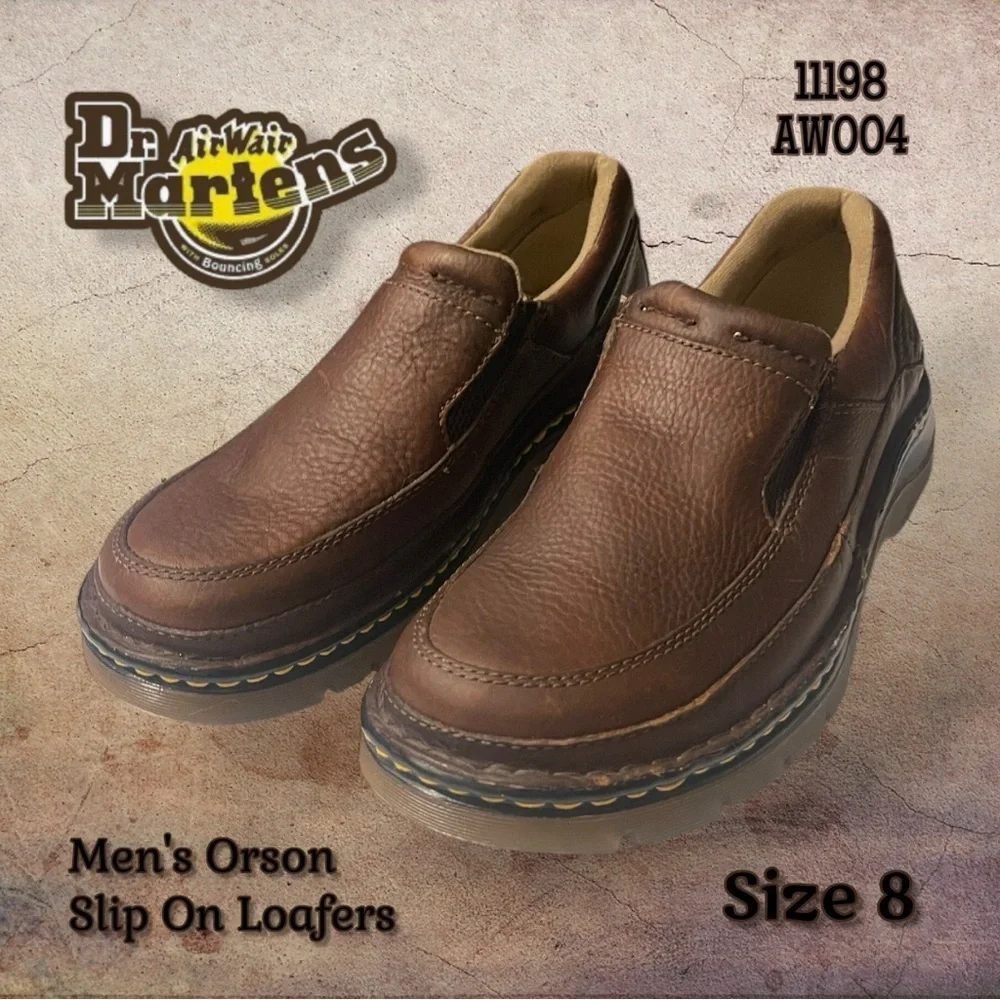 Dr. Martens Men's Orson Brown Leather Slip-On Loafers Size 8 - 11198 - AW004